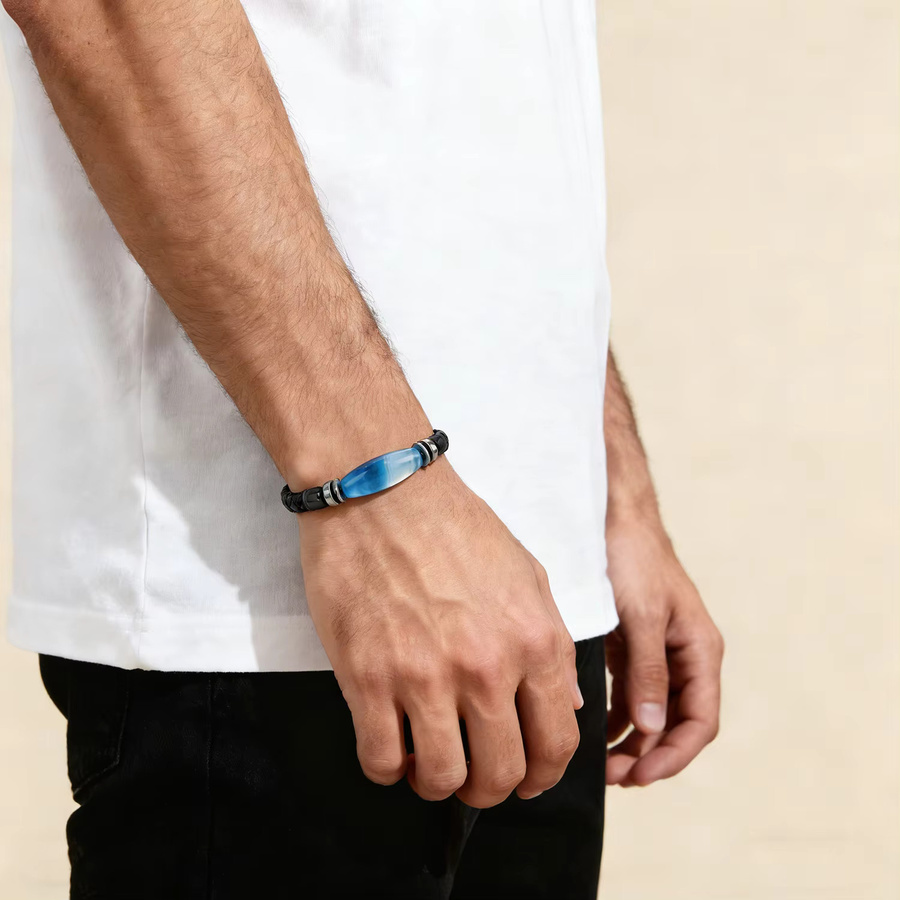 YAN MIN TRADE Lederarmband, Naturstein, Edelstahl, Herren - Bild 2