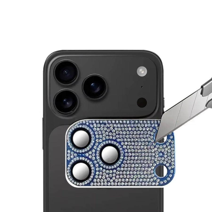 Glitzernder Kameraobjektiv-Schutz mit Diamant-Besatz und Displayschutzfolie für iPhone 17 Pro Max in Silber - Bild 3
