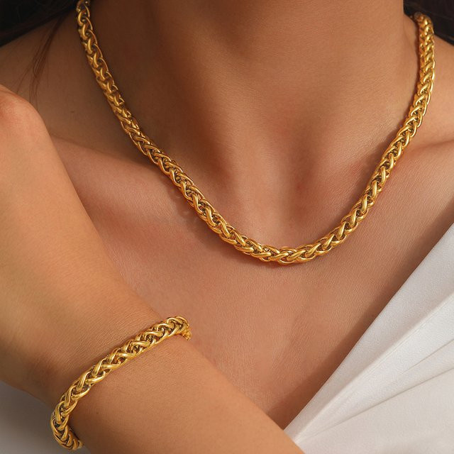 XIGUO Schmuck-Set Armband Halskette, Edelstahl, Gold, Damen, Vintage - Bild 1