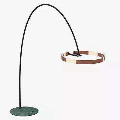 Occhio Mito Largo Lusso LED Bogenleuchte mit Roségold-Kopf, grauem Leder-Body und grünem Marmorfuß - Bild 1