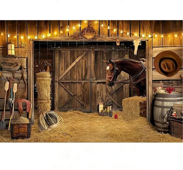 West Texas Cowboy Pferde Stall Hintergrundtuch von JMG Household Supplies als rustikale Partydekoration und Foto Requisite, Mehrfarbig, Breite: 85 cm, Höhe: 75 cm - Bild 1