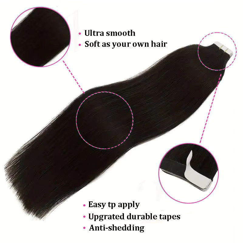 xbeauty Tape-In-Echthaar Haarverlängerungen, maschinelles Remy, 20 Stück, 66 cm, Unisex - Bild 4