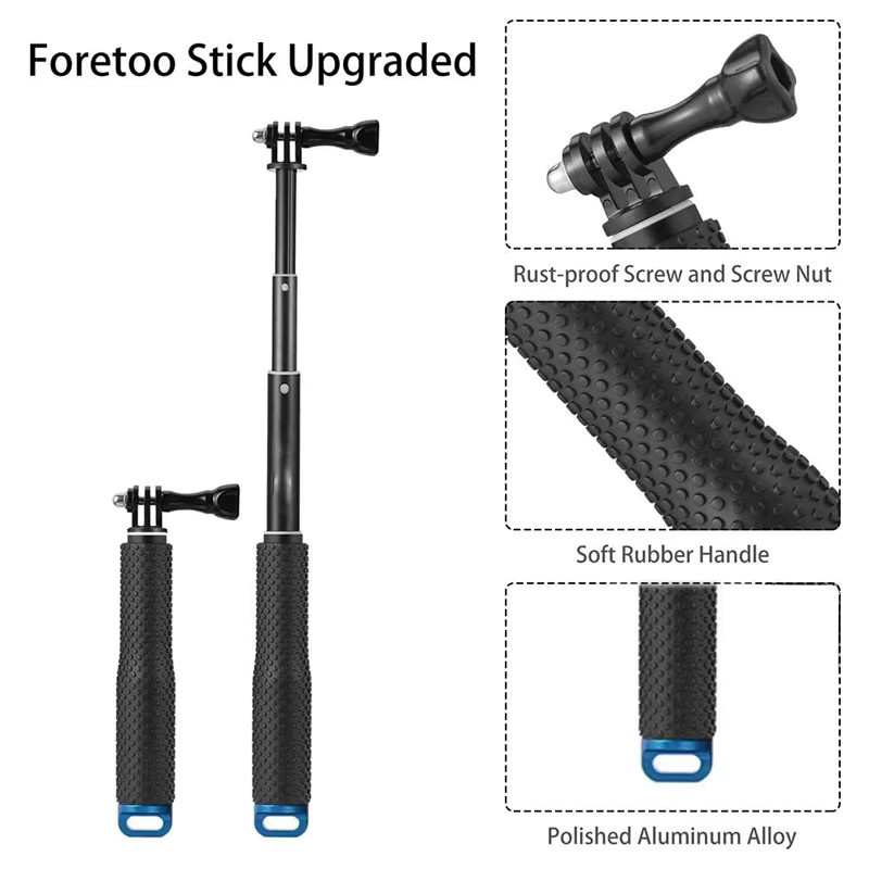 EXSKOF Selfie Stick aus Aluminiumlegierung in Schwarz als Einbeinstativ für GoPro, SJCAM, AKASO, Insta360 und DJI OSMO Action Kameras - Bild 2