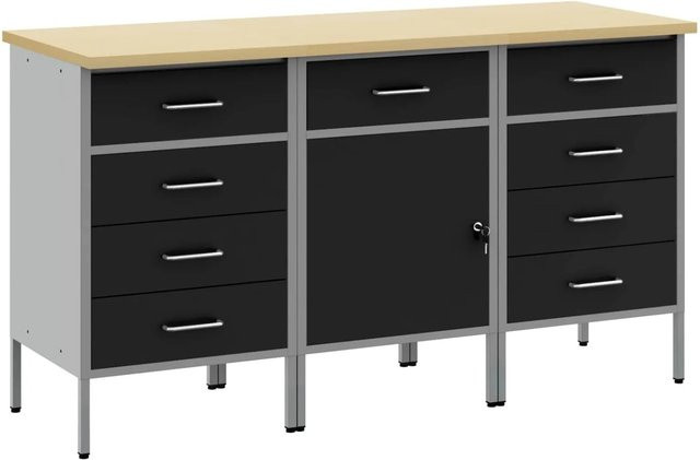 vidaXL Werkbank mit Schubladen 3-teilig in Schwarz und Grau, B/T/H: 150 x 55 x 85 cm - Bild 1