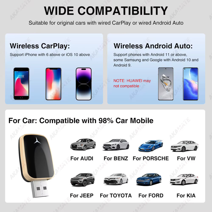 AKAMATE 2in1 Wireless CarPlay und Android Auto Adapter in Schwarz mit USB Typ-C Anschluss für Plug and Play - Bild 5