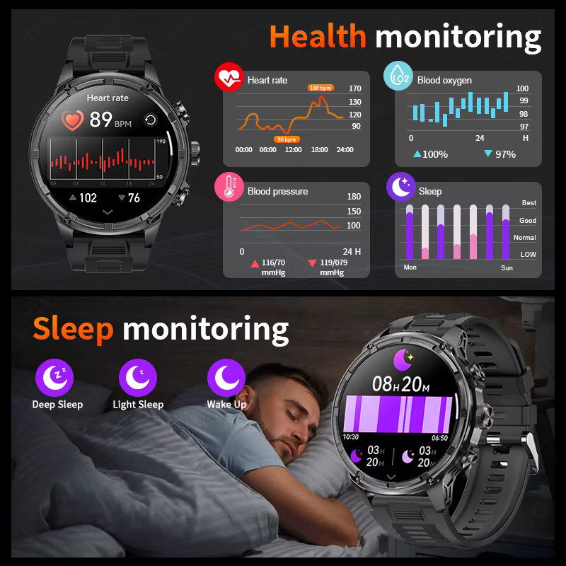LIGE Smartwatch, GPS, Bluetooth, Silikon, Schwarz, Herren - Bild 4
