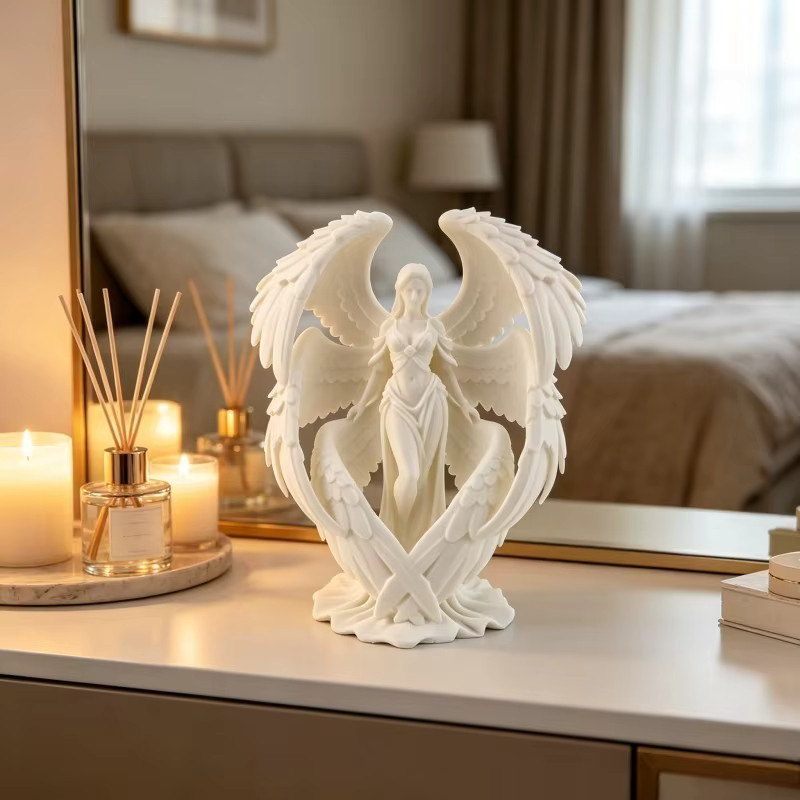 KASTIZA Engel-Statue in Weiß, 3D-gedruckte Sechsflügelige Figur aus PLA zum Selbstbemalen, Europäischer Stil als Schreibtisch-Ornament und Raumdekoration - Bild 4