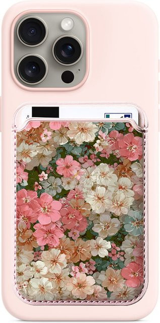 Vollständig bedeckter Kartenhalter mit Blumenmuster und Magnetverschluss für iPhone 17, iPhone 16 Pro Max und Samsung Galaxy S26 Ultra, MagSafe Wallet Cover in Multicolour - Bild 1