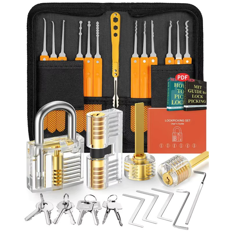OLOIU Lockpicking-Set mit 4 transparenten Übungsschlössern und Reißverschlusstasche für die Schlossöffnungstechnik inklusive E-Guides für Anfänger und Profis - Bild 2