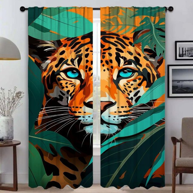2er-Set Tierische Küchenvorhänge aus Polyester, Semi-Transparent, Mehrfarbig, Breite: 50 cm, Höhe: 70 cm - Bild 1