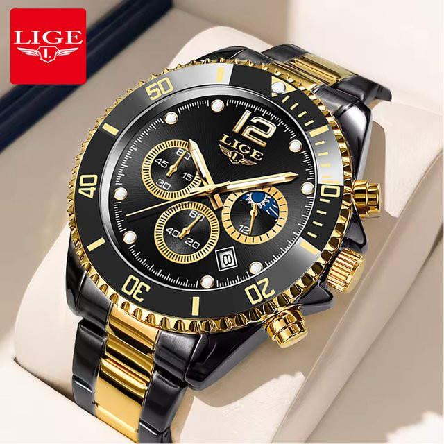 LIGE Armbanduhr Edelstahl, Quarz, Schwarz, Herren - Bild 1