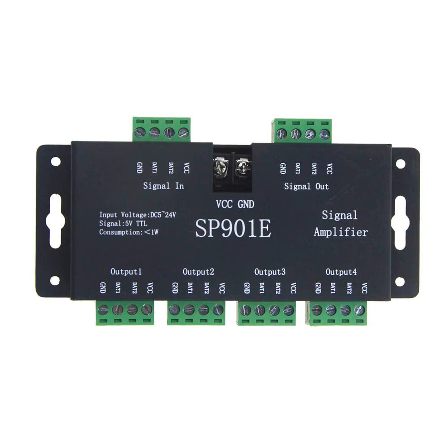 WELLMEET SP901E SPI-Signalverstärker-Repeater in Schwarz für adressierbare RGB-LED-Streifen wie WS2812 und WS2811 - Bild 2