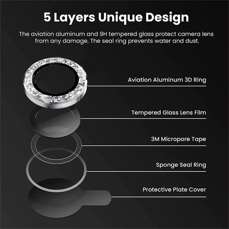 6-in-1 Kamera-Schutzset mit Glitzer-Metall-Objektivdeckel und gehärtetem Glas für Samsung Galaxy A55 A35 A15 A54 A34 A14 in Schwarz und Transparent - Bild 4