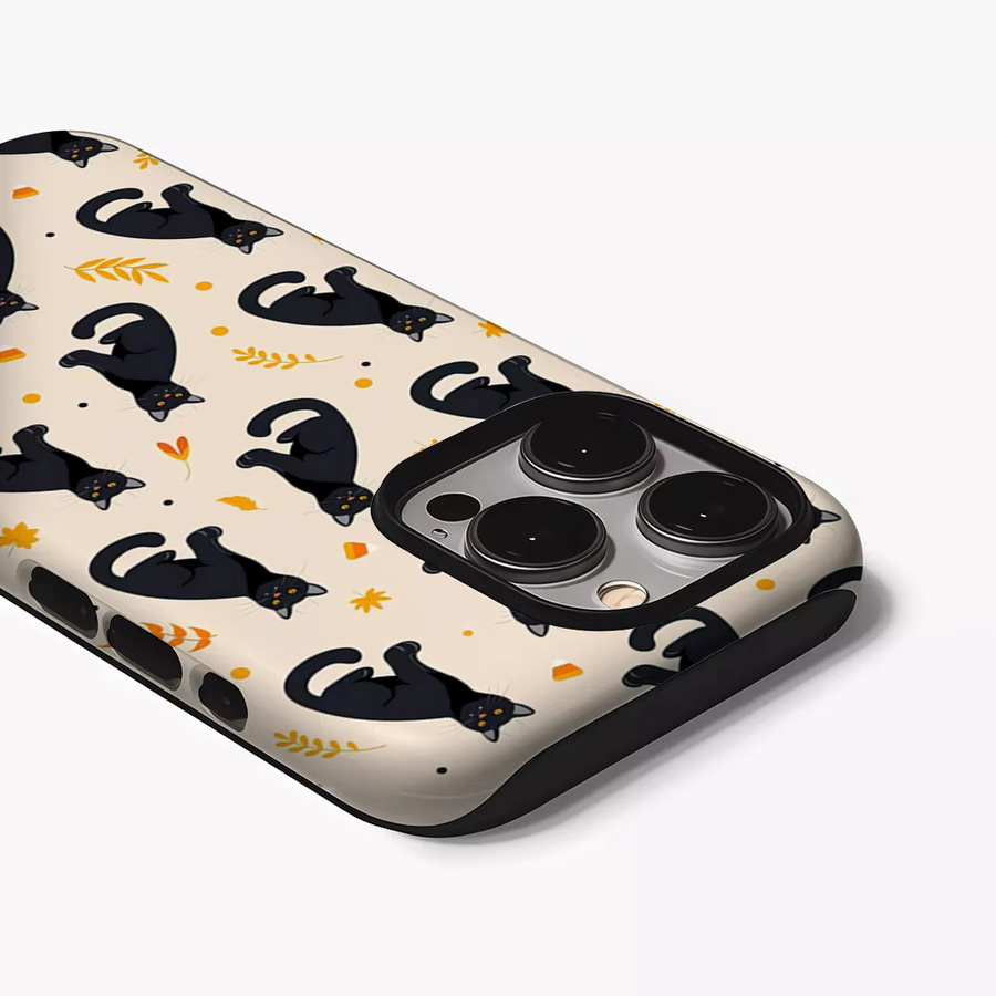 Potdemiel Handyhülle mit herbstlicher schwarzer Katze für iPhone 17 16 15 14 13 12 Pro Max Plus Tough Case in Schwarz und Multicolour - Bild 3