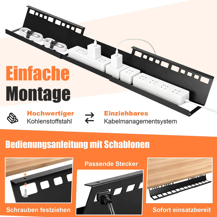 Kabelmanagement-Ablage aus robustem Stahl zur Untertischmontage in Schwarz mit Schraubbefestigung und Kabelbindern für deinen Büro-Computertisch - Bild 3