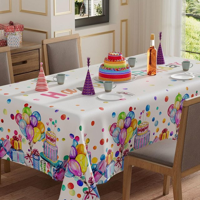 Waschbare rechteckige Tischdecke mit Geburtstagskuchen-Muster von JMG Household Supplies, Farbe: Weiß, B x L: 100 x 160 cm - Bild 1