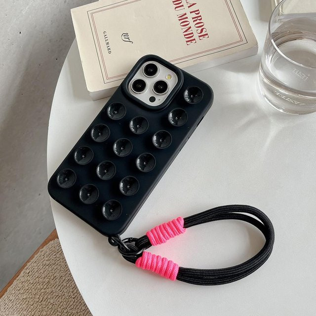 TUNEDEE Saugknopf Handyhülle für iPhone mit Handgelenkschlaufe und Lanyard in Schwarz - Bild 1