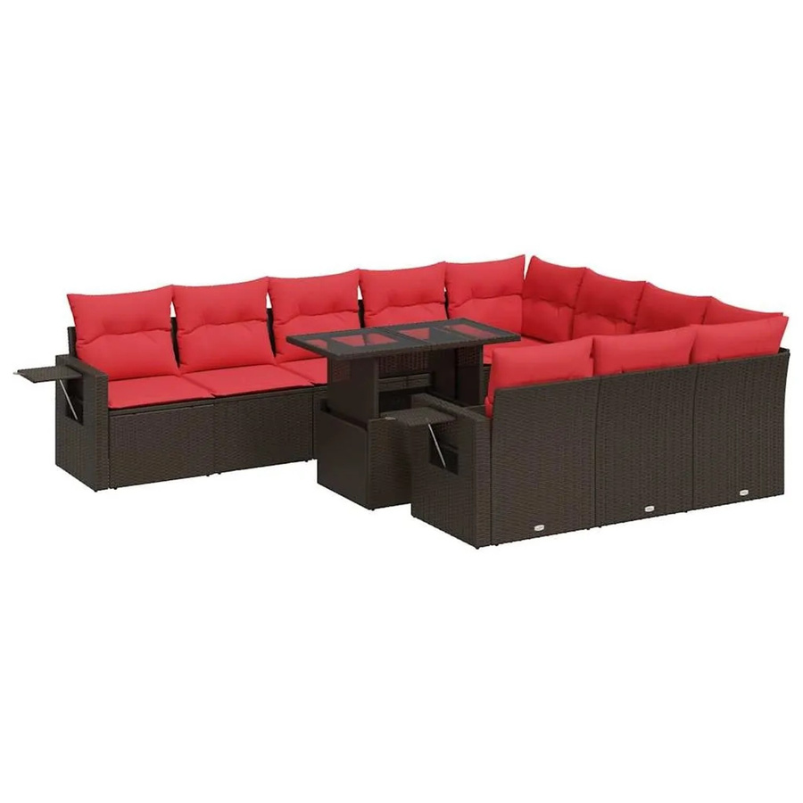 vidaXL 11-tlg. Garten-Sofagarnitur aus Polyrattan und Akazie in Braun mit UV-beständigen Kissen - Bild 2