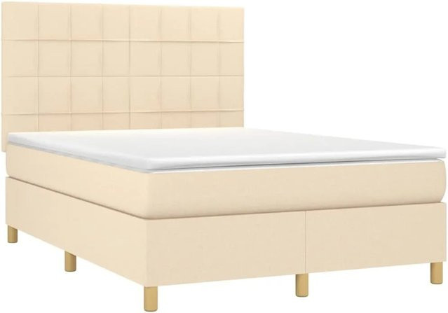 vidaXL Boxspringbett mit Matratze in Beige, Hybrid-Bett mit LED-Unterbettbeleuchtung und USB-Ladeport, B/T: 140 x 190 cm - Bild 1