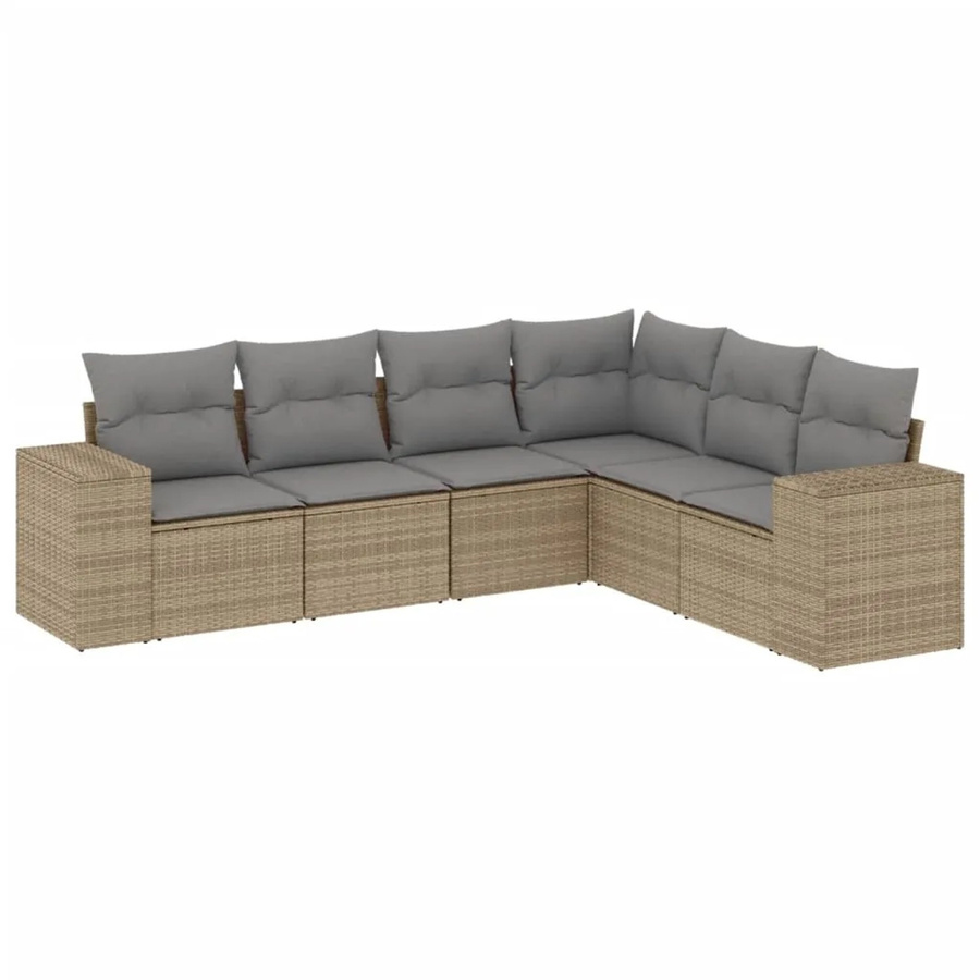 vidaXL 6-teilige Garten-Sofagarnitur in L-Form aus Poly-Rattan mit Kissen in Beige und Grau - Bild 2