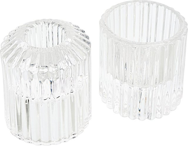 VBS Glas Teelichthalter geriffelt transparent 2 Stück - Bild 1