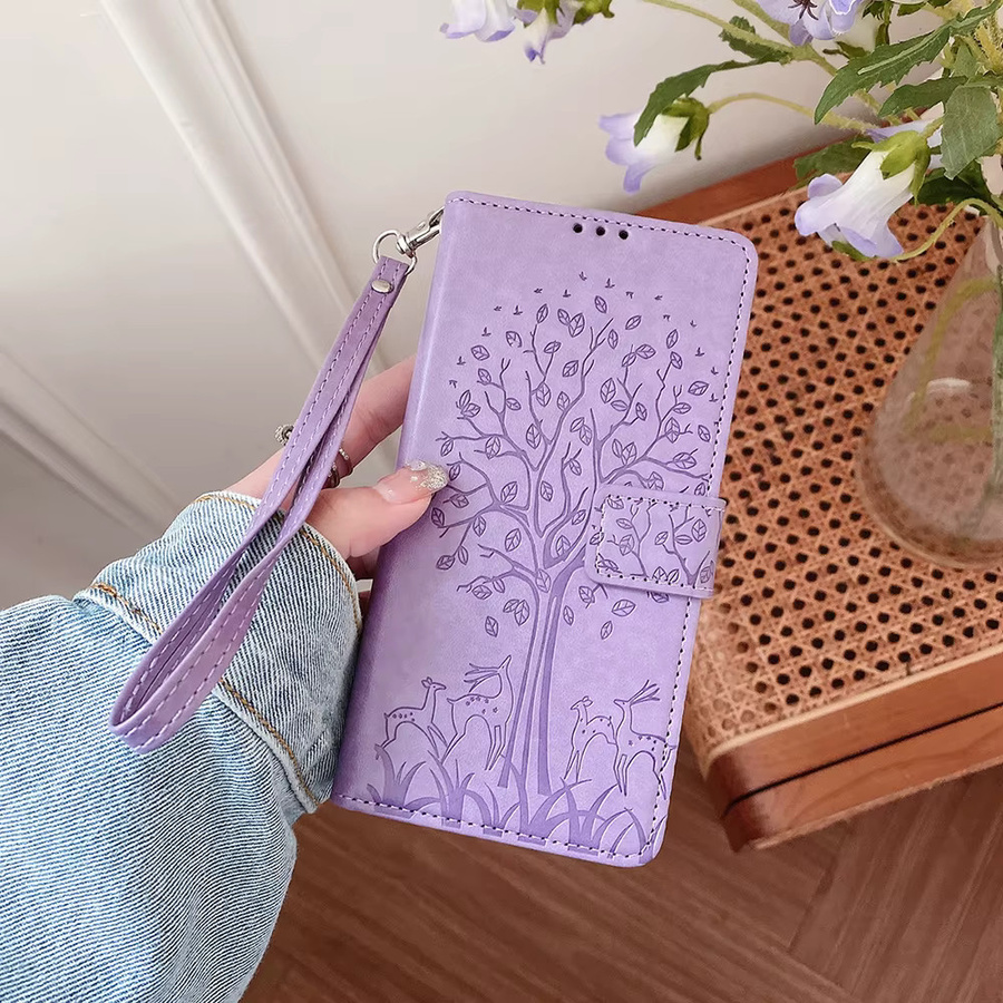 Leder Flip Phone Case für Samsung Galaxy S24 S23 S22 S21 S20 S10 S9 S8 Ultra Plus Lite mit Kartenfächern und Gurt in Blau und Lila - Bild 2