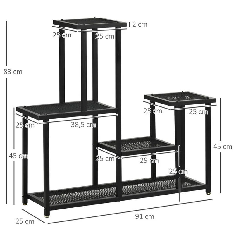 Outsunny Pflanzenregal aus Metall mit 4 Stufen in Schwarz, B/T/H: 91 x 25 x 83 cm - Bild 2