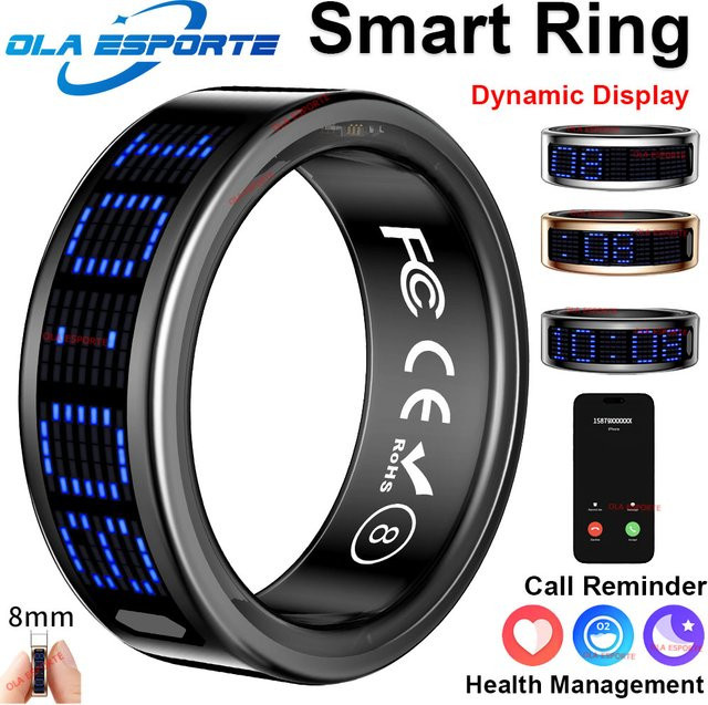 Ola Esporte Smart Ring Gold mit LED-Anzeige zur Herzfrequenz- und Blutsauerstoff-Überwachung, 5 ATM Wasserdicht, Unisex - Bild 1
