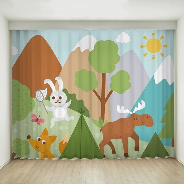 Yiran Furniture Verdunkelungsvorhang mit Zootier-Motiv Bär Giraffe Löwe, 2er-Set, Mehrfarbig, Breite: 55 cm, Höhe: 120 cm - Bild 1