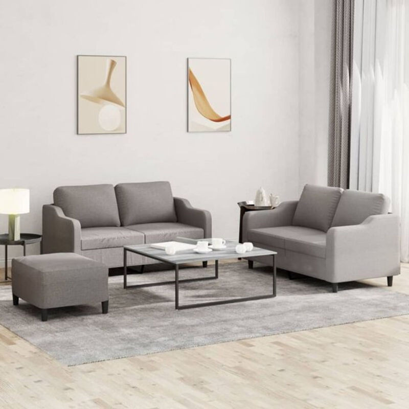 3-tlg. Sofagarnitur vidaxl in Taupe Meliert mit Kissen aus Stoff und Metallgestell im modernen Design - Bild 1