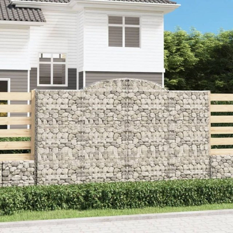 Vidaxl Gabionen mit Hochbogen Set aus verzinktem Eisen in Silber, 3 Stück, B/T/H: 300 x 50 x 180/200 cm - Bild 1