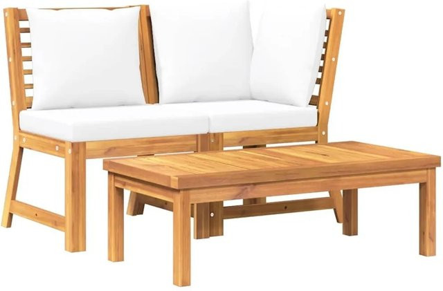 vidaXL 3-teiliges Garten-Lounge-Set aus massivem Akazienholz mit Creme Kissen im Vintage-Look - Bild 1