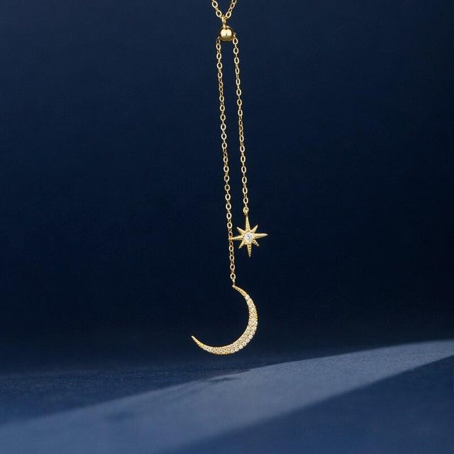 Halskette Allbestart, 925 Silber, Quaste Stern Mond Charm Anhänger, Zirkonia, Damen - Bild 1