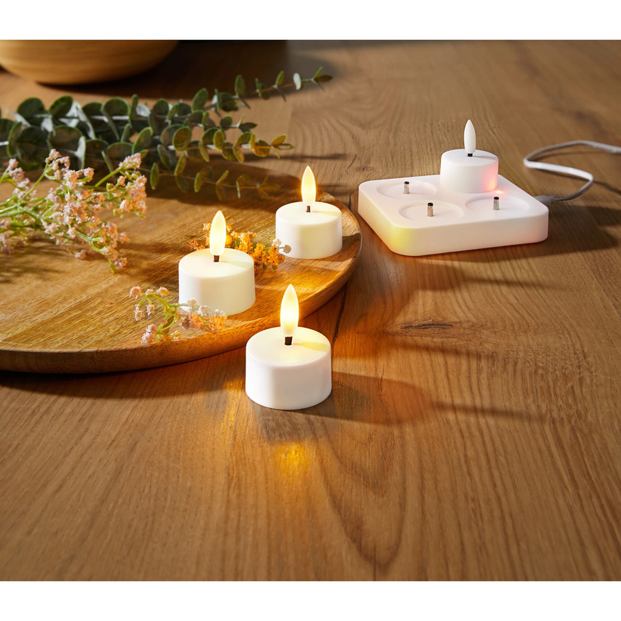 4er Set Viva Domo LED-Akku-Teelichter in Weiß mit Flackereffekt - Bild 2