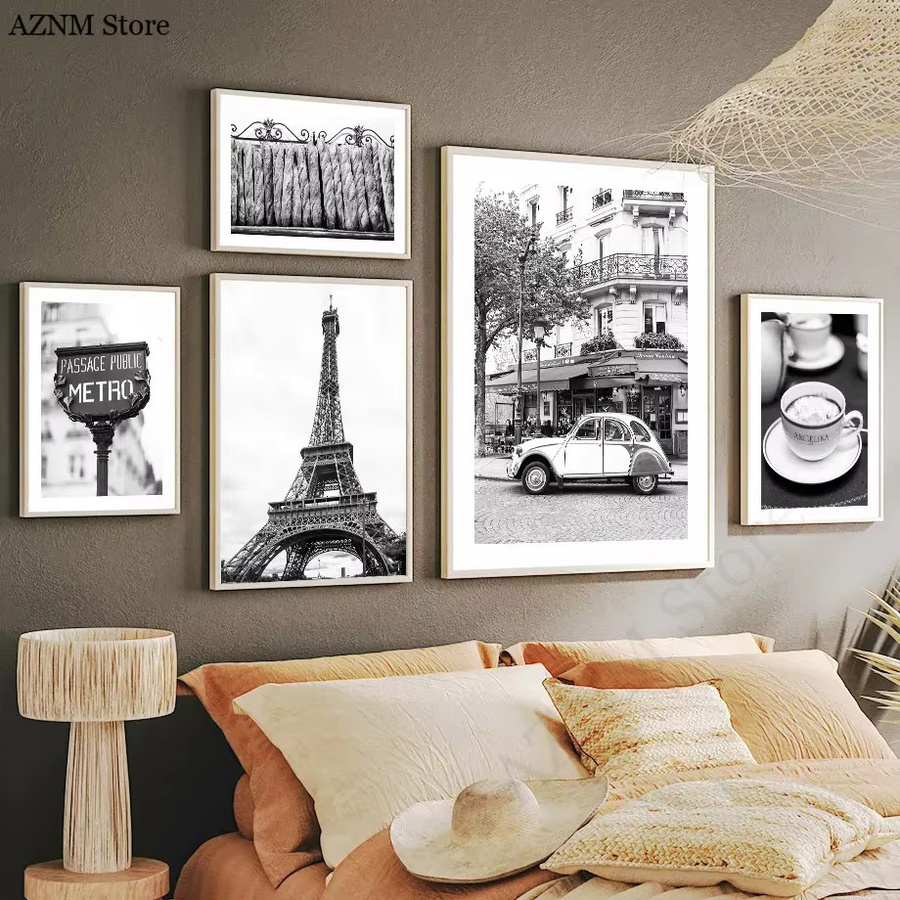 Potdemiel Wandkunst Leinwandmalerei Paris Vintage Motiv in Schwarz Weiß als dekoratives Poster für dein Wohnzimmer - Bild 2