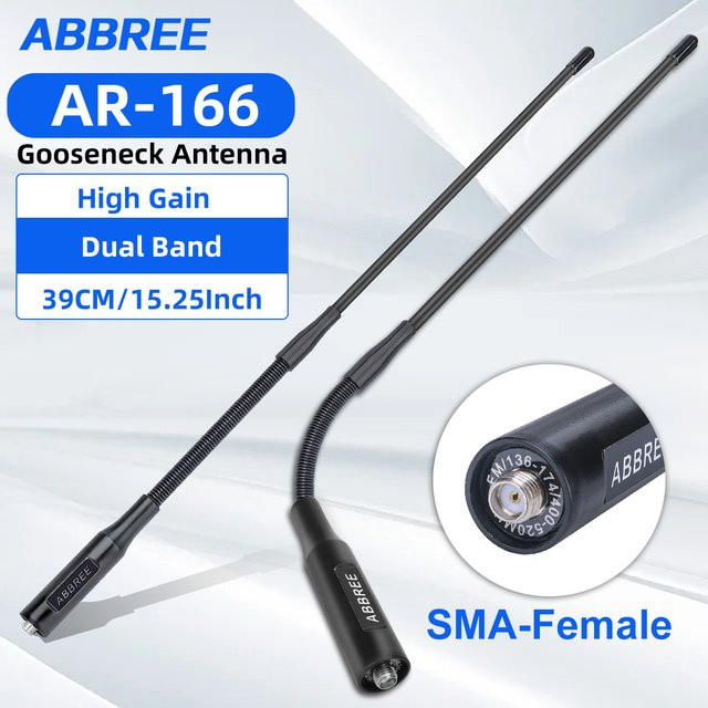 ABBREE AR-166 Schwanenhals-Walkie-Talkie-Antenne High Gain UHF VHF mit SMA-Buchse in Schwarz für Baofeng UV-5R Mini UV-21 PRO UV-32 Funkgeräte - Bild 1