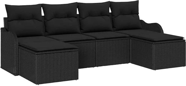 6-teiliges vidaXL Garten-Sofa-Set aus Poly Rattan in Schwarz mit Kissen und pulverbeschichtetem Stahlgestell - Bild 1