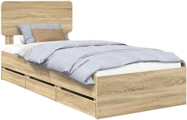 vidaXL Bettrahmen Sonoma-Eiche in Braun aus Holzwerkstoff mit Schubladen, B/T/H: 100 x 200 x 27,78 cm - Bild 1