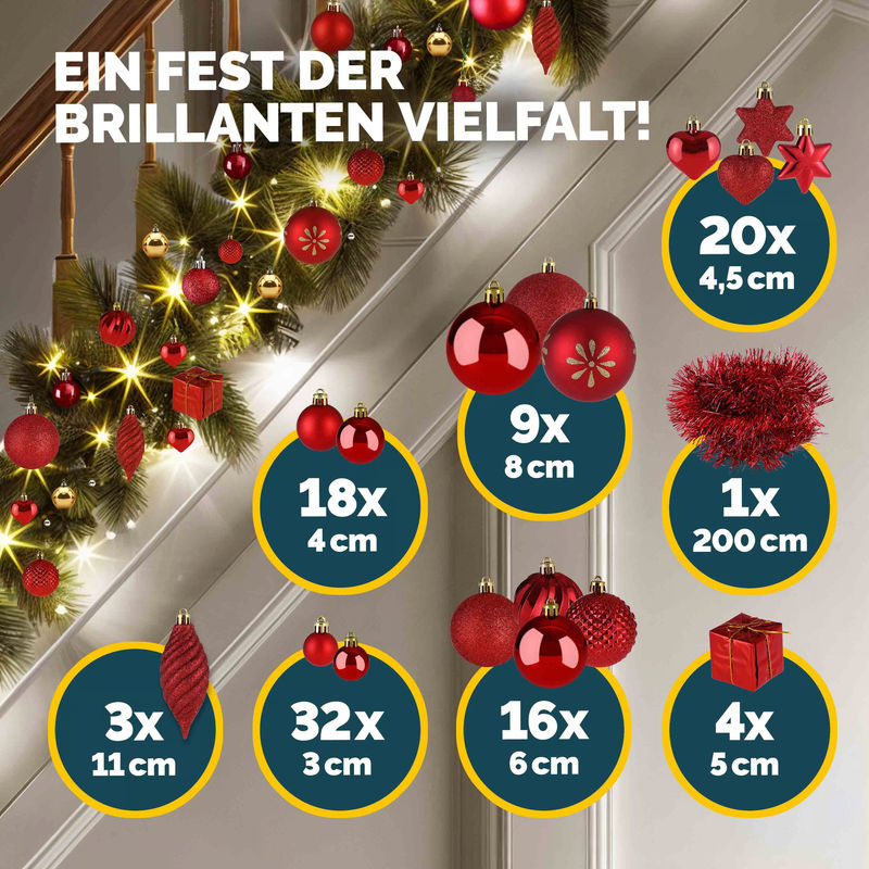 CASARIA Weihnachtskugeln 103er Set in Rot und Gold aus Kunststoff als Weihnachtsbaumschmuck - Bild 3