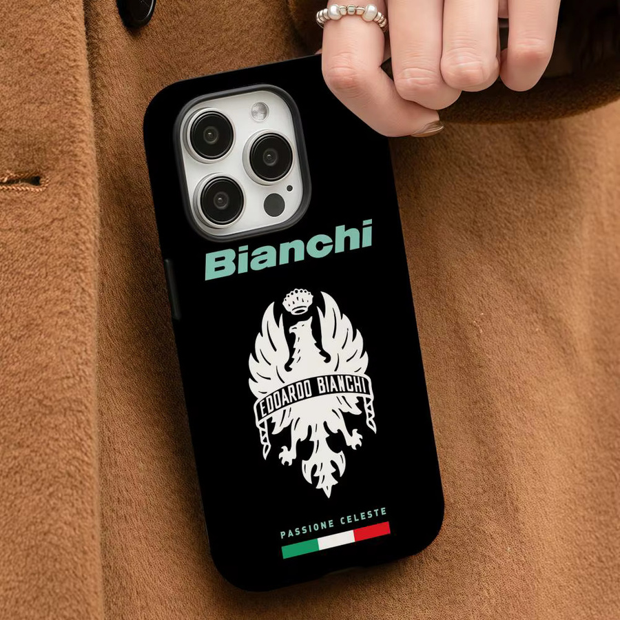 B-Bianchi-S Handyhülle für iPhone 12 bis 17 Pro Max Plus mit glänzender HD-Doppelschicht-Flüssighartschale in Schwarz und Weiß - Bild 3