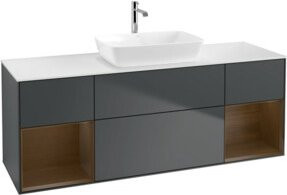 V&B Waschtischunterschrank Finion in Walnuss mit matt blauem Lack, Breite: 160 cm, Tiefe: 50,1 cm - Bild 1