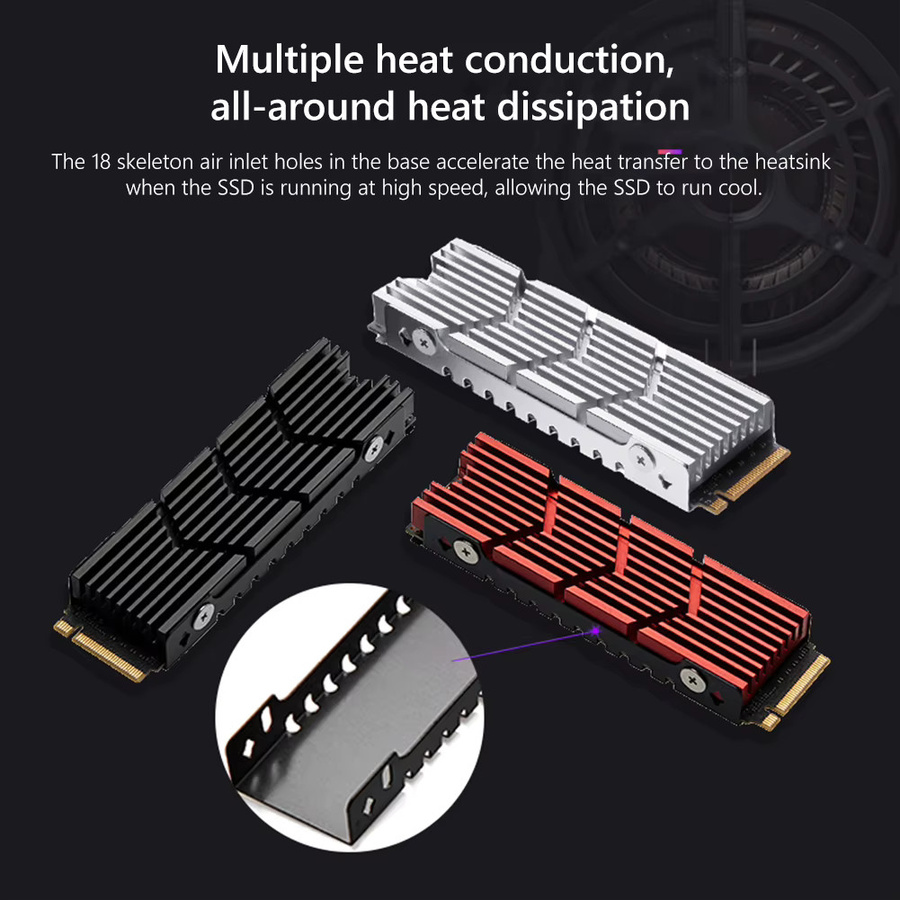 Aluminium M.2 NVMe SSD Kühlkörper für PCIe 2280 Festplatten mit Silikon-Wärmekissen in Schwarz für PC und PS5 - Bild 3