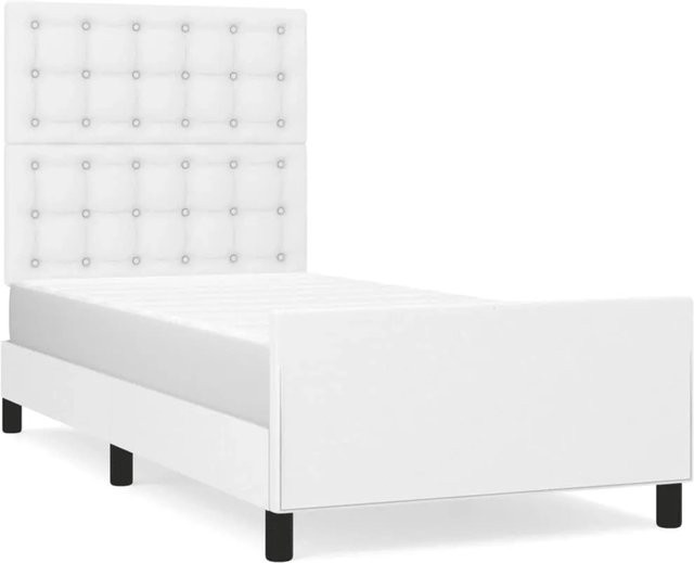 vidaXL Bettgestell mit Kopfteil aus Kunstleder in Weiß, B/T/H: 90 x 190 x 128 cm - Bild 1