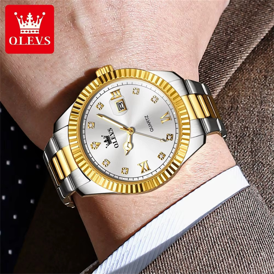 OLEVS Armbanduhr, Quarz, Edelstahl, Gold, Herren, Datum - Bild 4