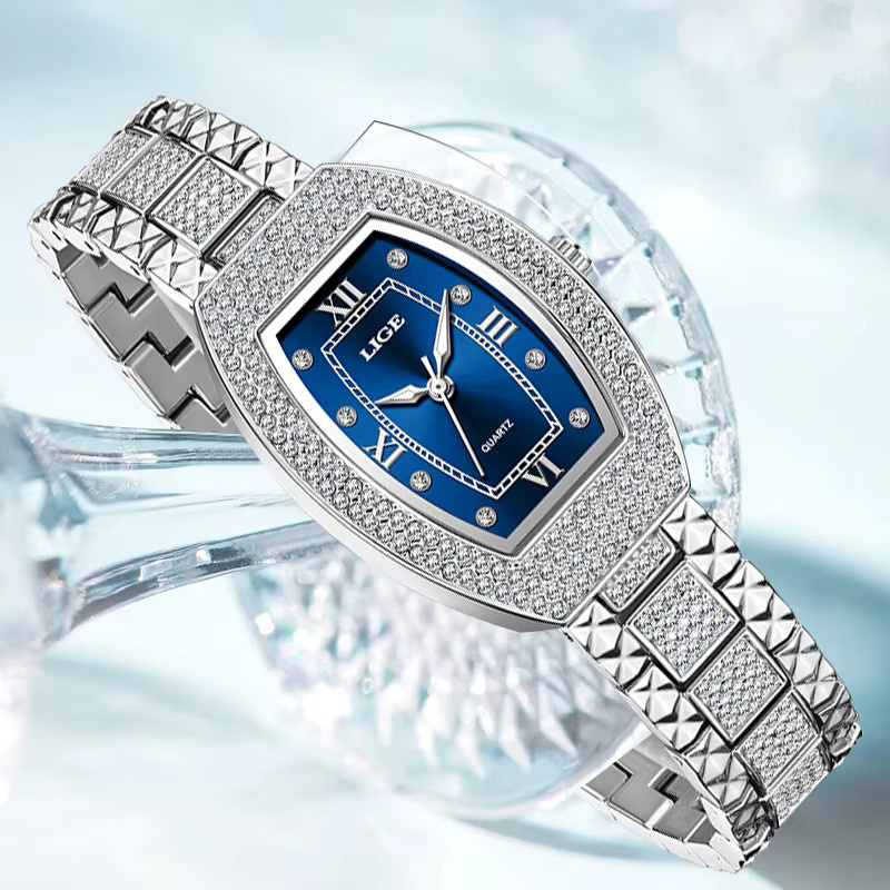 LIGE Armbanduhr Quarz, Edelstahl, Bicolor, Diamant, Blau, Damen - Bild 2