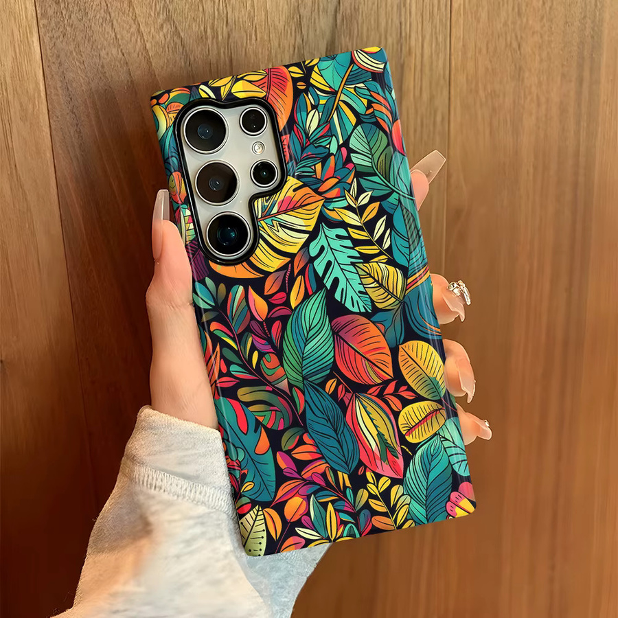 Glänzende Handyhülle mit Blattmuster für Samsung Galaxy S26 S25 S24 S23 S20 FE A56 A36 Ultra in Multicolour - Bild 2