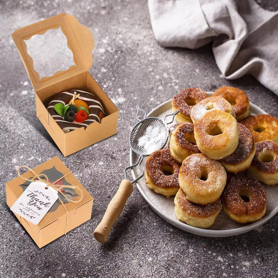 Einweg Cupcake-Boxen aus Kraftpapier mit Sichtfenster in Braun, B/T/H: 10,16 x 10,16 x 6,35 cm - Bild 3