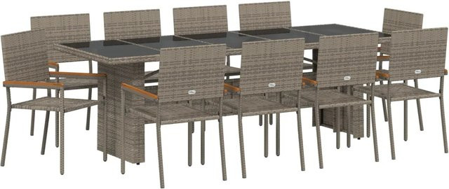 vidaXL Garten Essgruppe 11-teilig aus Poly Rattan und Metall in Grau - Bild 1