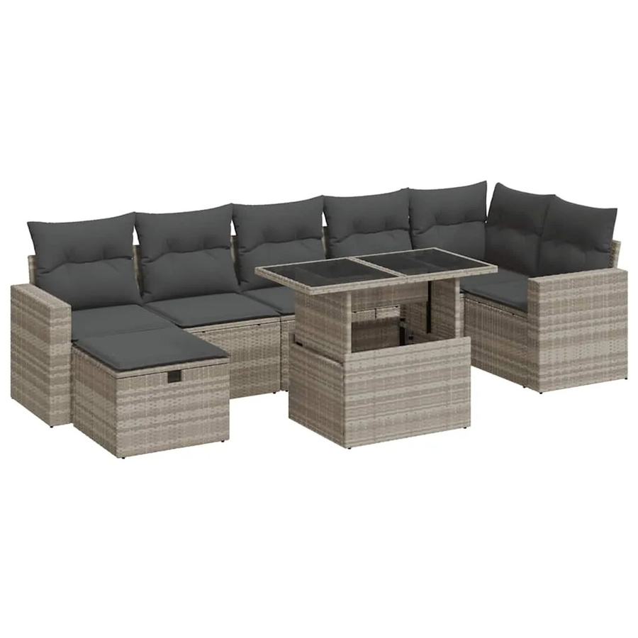 vidaXL 8-tlg. Garten-Sofagarnitur in L-Form mit Kissen und Couchtisch, Hellgrau, Poly Rattan und Metallrahmen - Bild 2