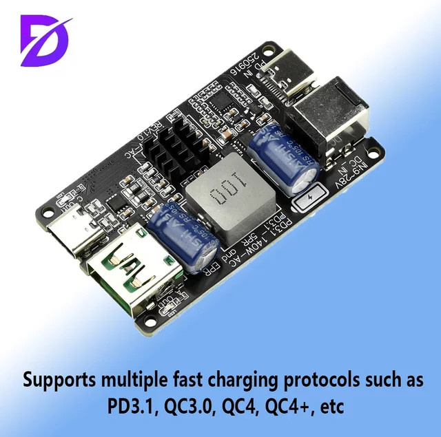 Diymore PD3.1 140 W Schnelllademodul Hochleistungs-DC Buck Dual Port USB-C Ladegerät in Schwarz - Bild 1